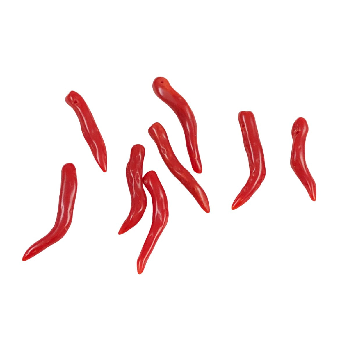 Italian Red Coral Horn Beads All Natural Cornicello (2 Pendants)