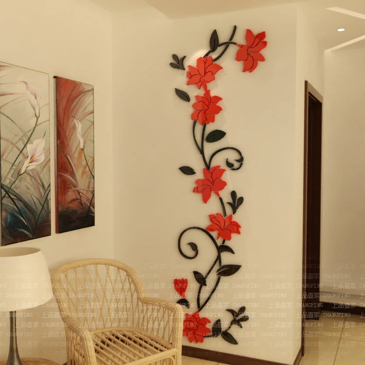 New Arrival Rose Flower Acrylic Mirror Wall Stickers for Home Decoration