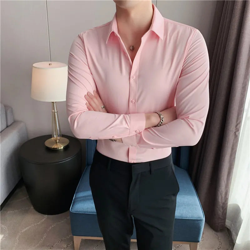 Nukty Men's Long Sleeve Slim Fit Formal Shirt