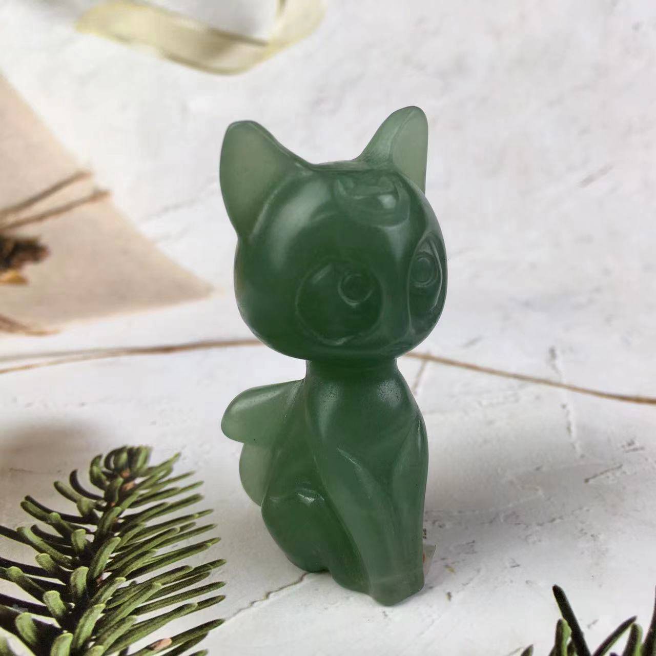 Natural Rose Quartz Sodalite Green Aventurine Beauty Girl Soldier Sailor Moon Artemis Crystal Carving Luna Cat