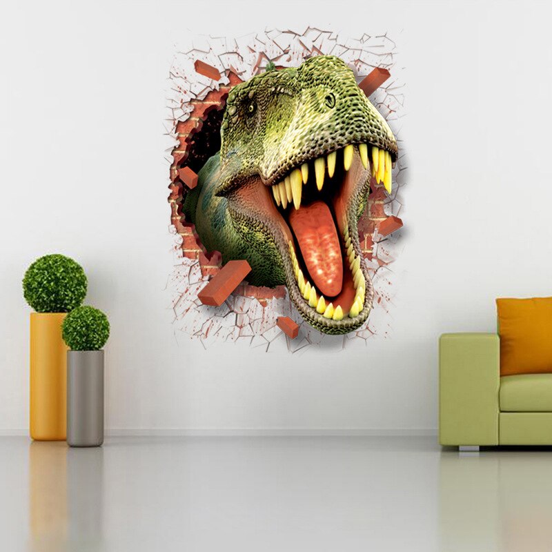 Qfdian 3D Dinosaur Wall Sticker - Removable Home Decor for Living Room & Children's Room (50X70cm)