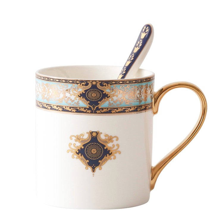 Elegant Ceramic Coffee Mug Set with Spoon, Large Royal Bone China Porcelain Cup for Office or Home