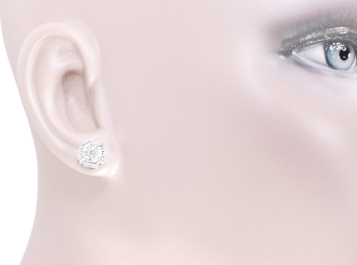 Art Deco Diamond Stud Earrings in 18K White Gold