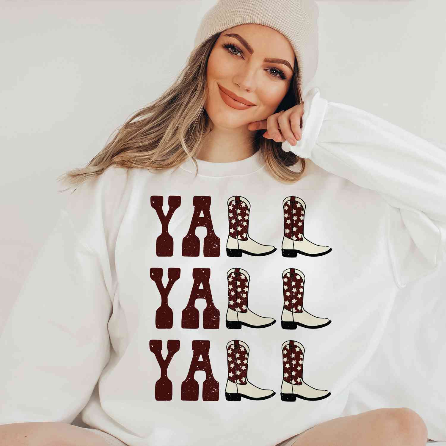 Yall Yall Yall Maroon Aggie Cowboy Cowgirl Western Boots Sweatshirt