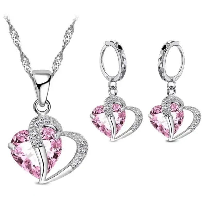 Luxury Women's 925 Sterling Silver Cubic Zircon Heart Jewelry Set