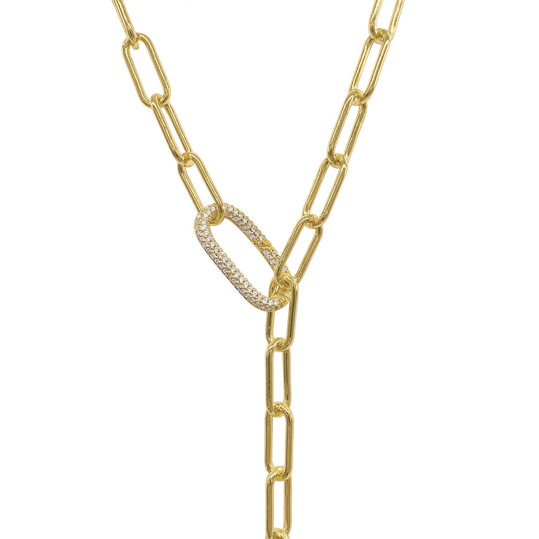 Paper Clip Chain Necklace with Crystal Lock