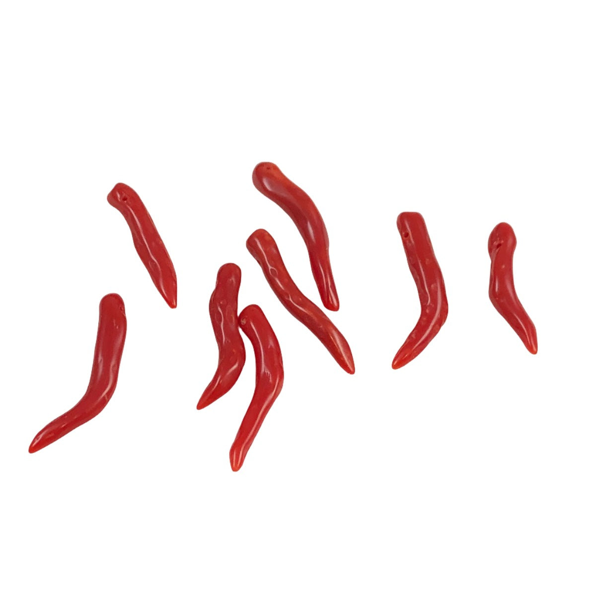 Italian Red Coral Horn Beads All Natural Cornicello (2 Pendants)