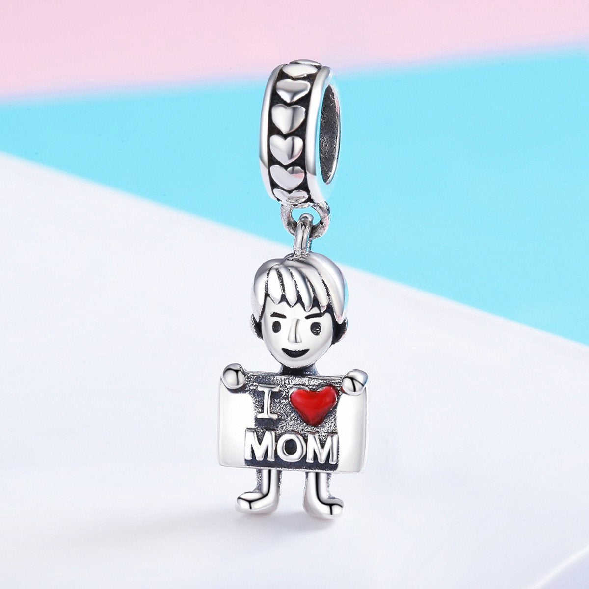 Sterling 925 Silver 'I Love Mom' Pendant for Pandora & European Charm Bracelets