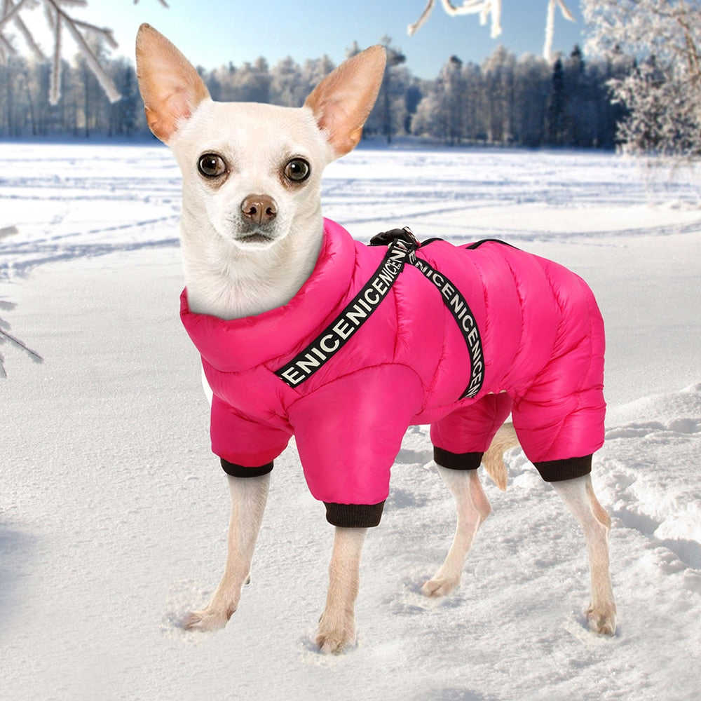 Warm Dog Clothes With Harness Winter Thick Dog Clothing Jacket Waterproof Pet Coat
