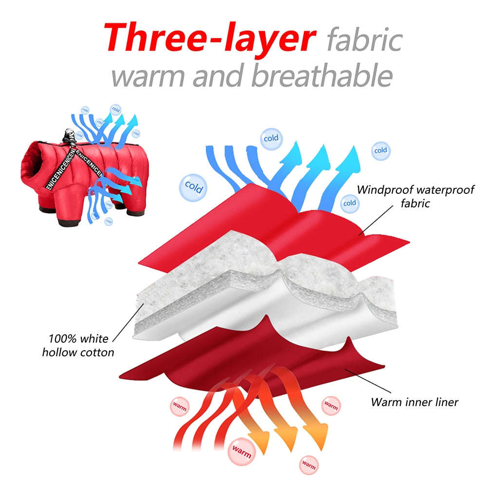 Warm Dog Clothes With Harness Winter Thick Dog Clothing Jacket Waterproof Pet Coat