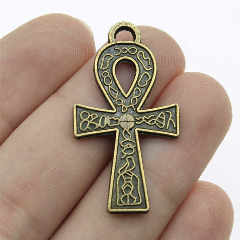 4pcs 38x21mm Double Sided Ankh Cross Charm Pendants for Jewelry Making