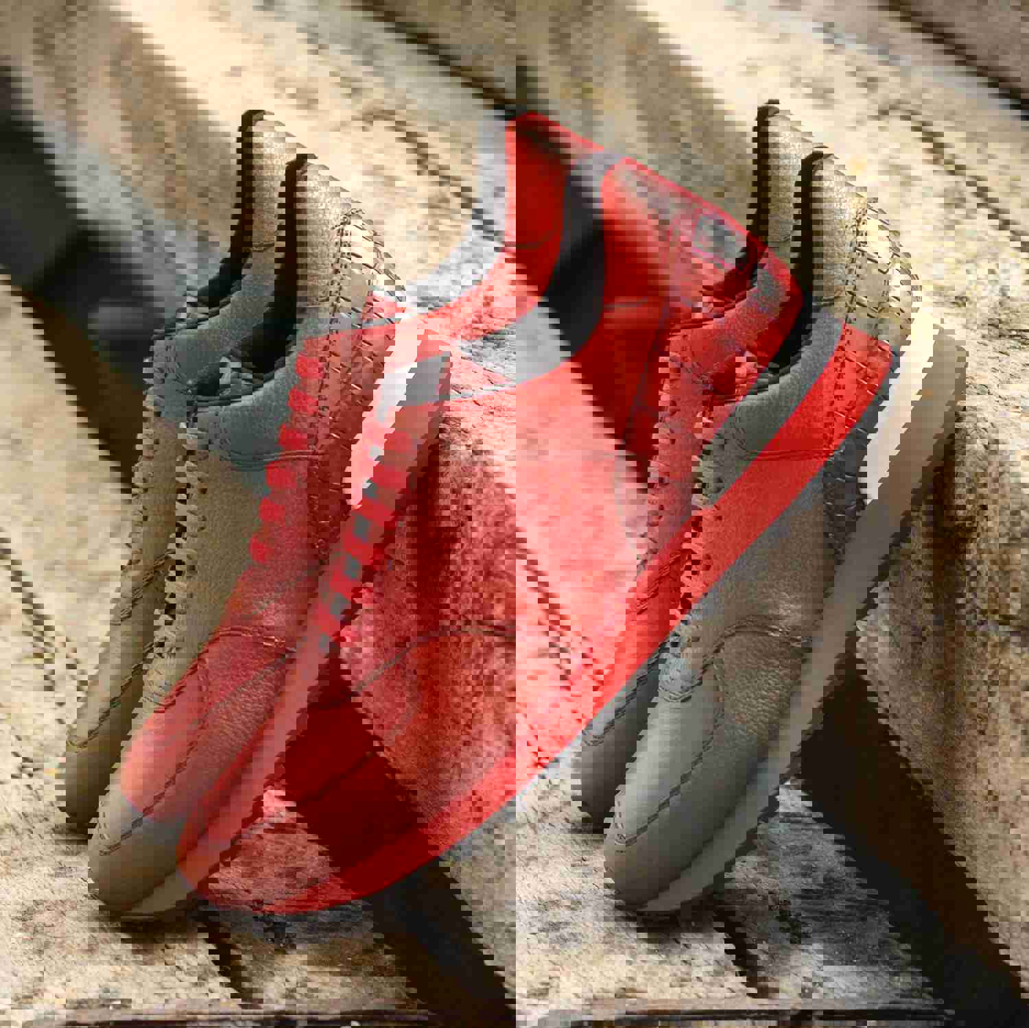 DapperFam Veloce in Red Mens Italian Full Grain Leather & Croco Embossed Leather Jogger