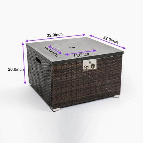32in Outdoor Rectangle Propane Fire Pit Table with Tank Cover