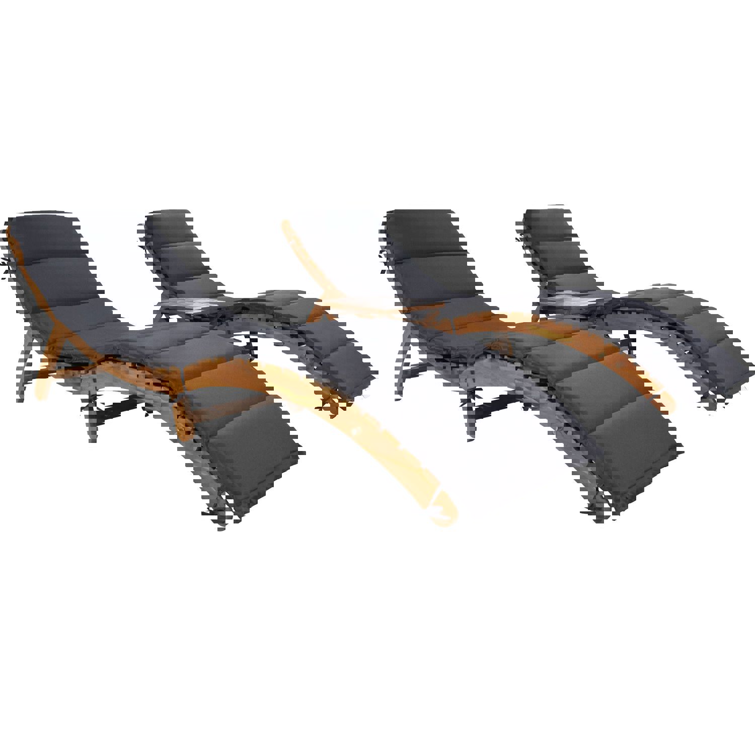 TOPMAX Outdoor Patio Wood Portable Extended Chaise Lounge Set with Foldable Tea Table