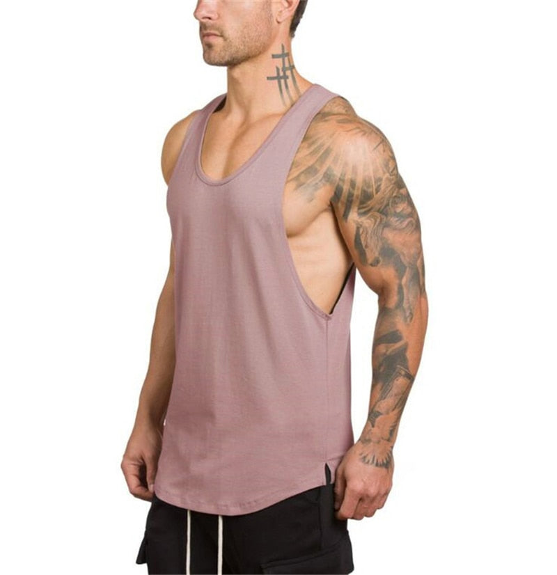 Men's Gym Cotton Singlets Bodybuilding Tank Top - Fitness Sleeveless Vest