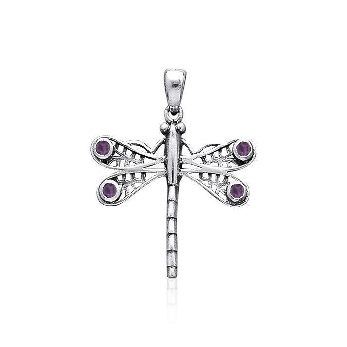 Dragonfly Sterling Silver Pendant with Gemstone WP024
