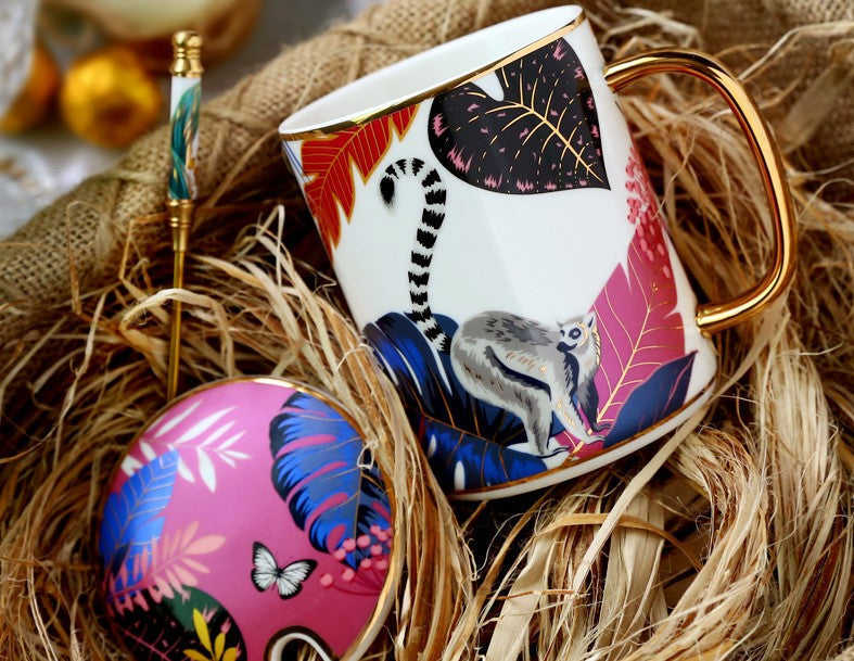 Peacock Porcelain Cups, Large Capacity Jungle Animal Ceramic Mugs with Gift Box