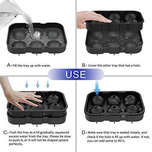Convallaria Ice Cube Trays Whiskey Combo Mold (Set of 2) - Sphere Ice Ball Maker with Lid & Large Square Molds for Whiskey & Cocktails