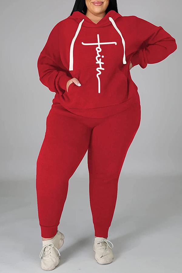 Faith Printed Fashion Casual Sports Hoodie Set Plus Size