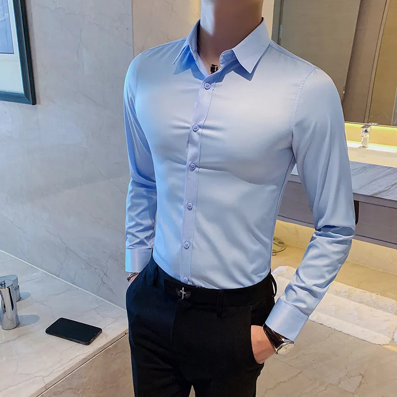 Nukty Men's Long Sleeve Slim Fit Formal Shirt