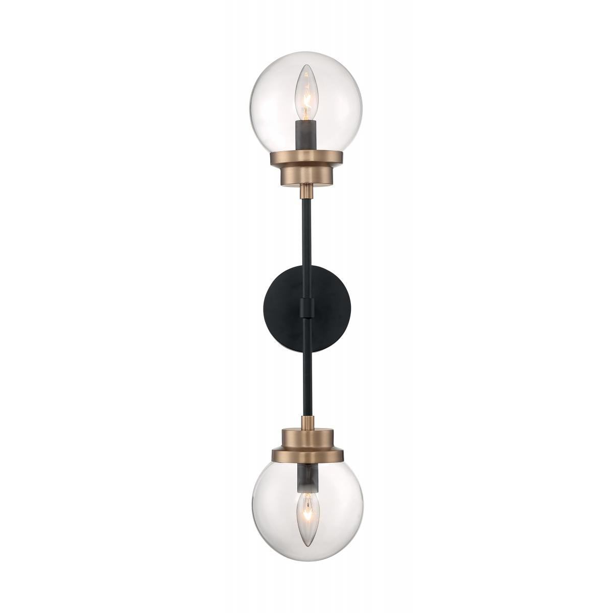 AXIS 2 LIGHT WALL SCONCE - Matte Black with Brass Accents