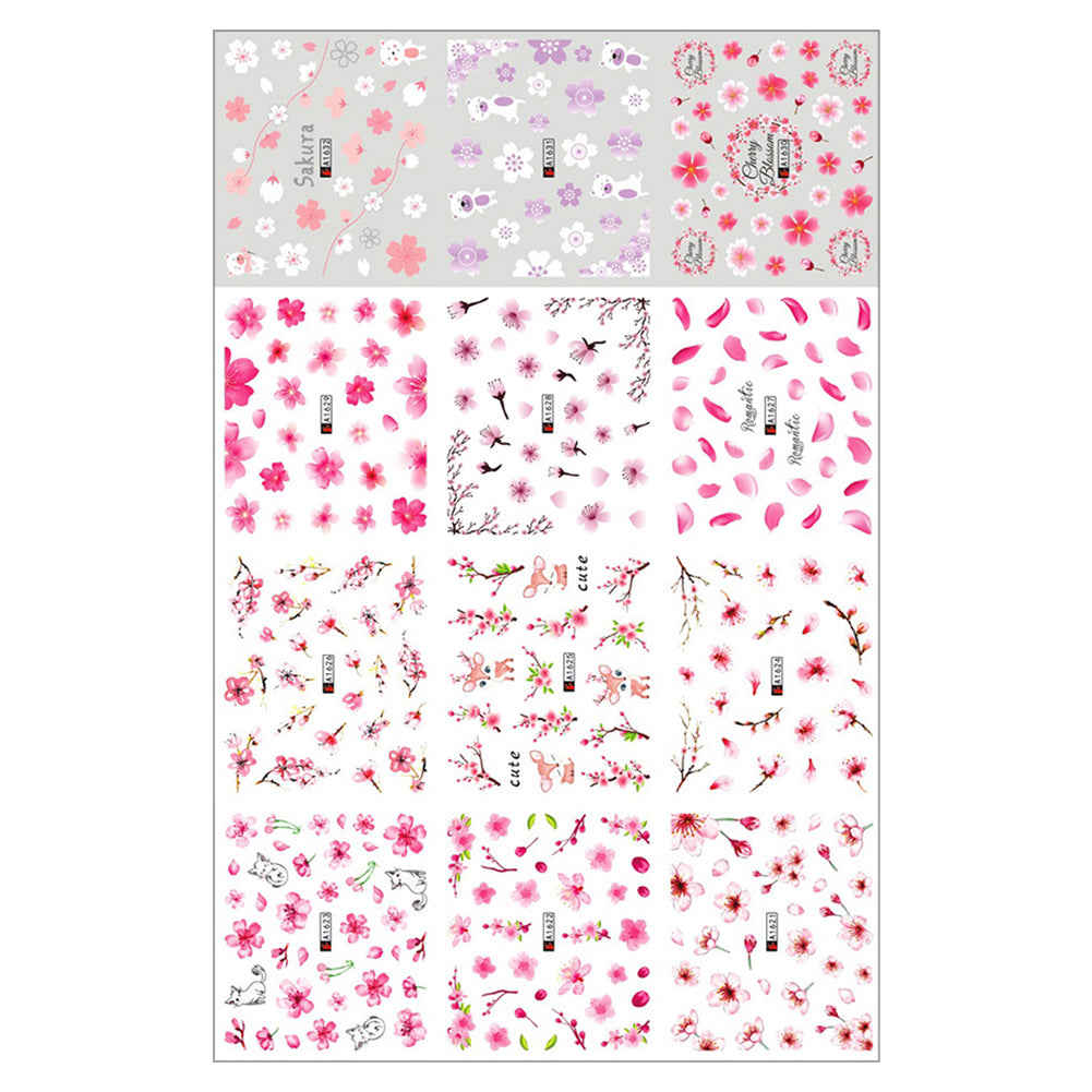 Nail Stickers Fresh Watercolor Flowers Wrinkled Chrysanthemum Plum Watermark Stickers