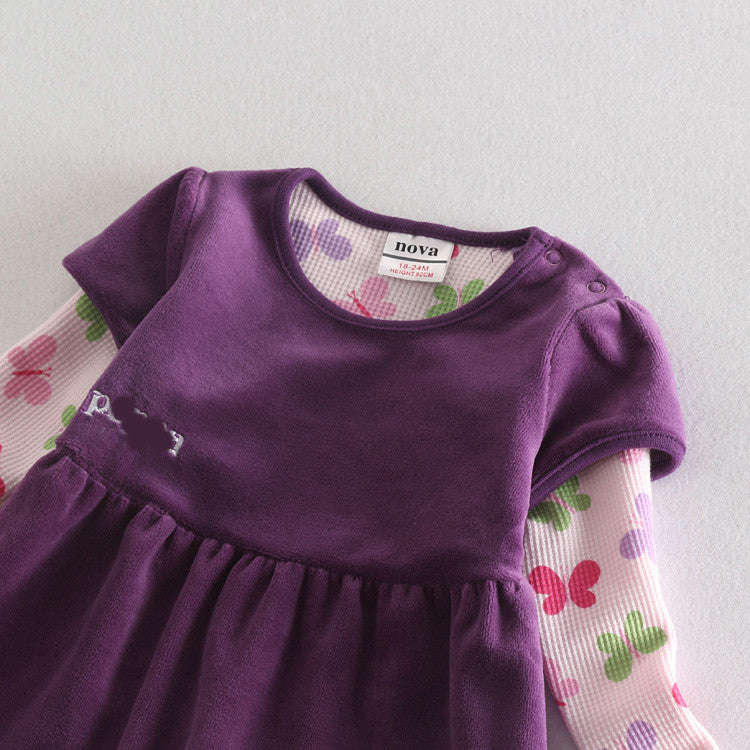 Girl Winter Floral Dress - Princess Cartoon Pig Embroidery Dress for Kids