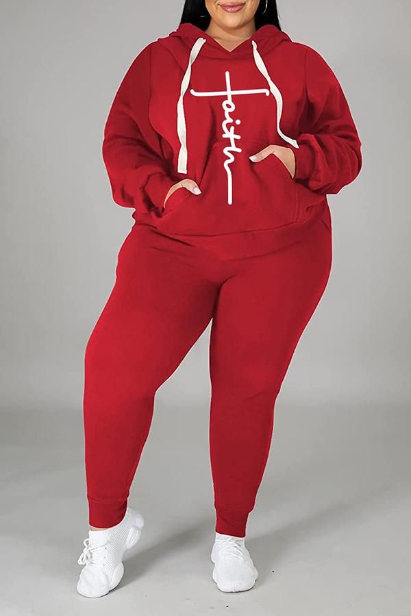 Faith Printed Fashion Casual Sports Hoodie Set Plus Size