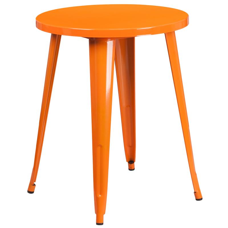 Napoleon Commercial Grade 24" Round Orange Metal Indoor-Outdoor Table Set with 2 Vertical Slat Back Chairs