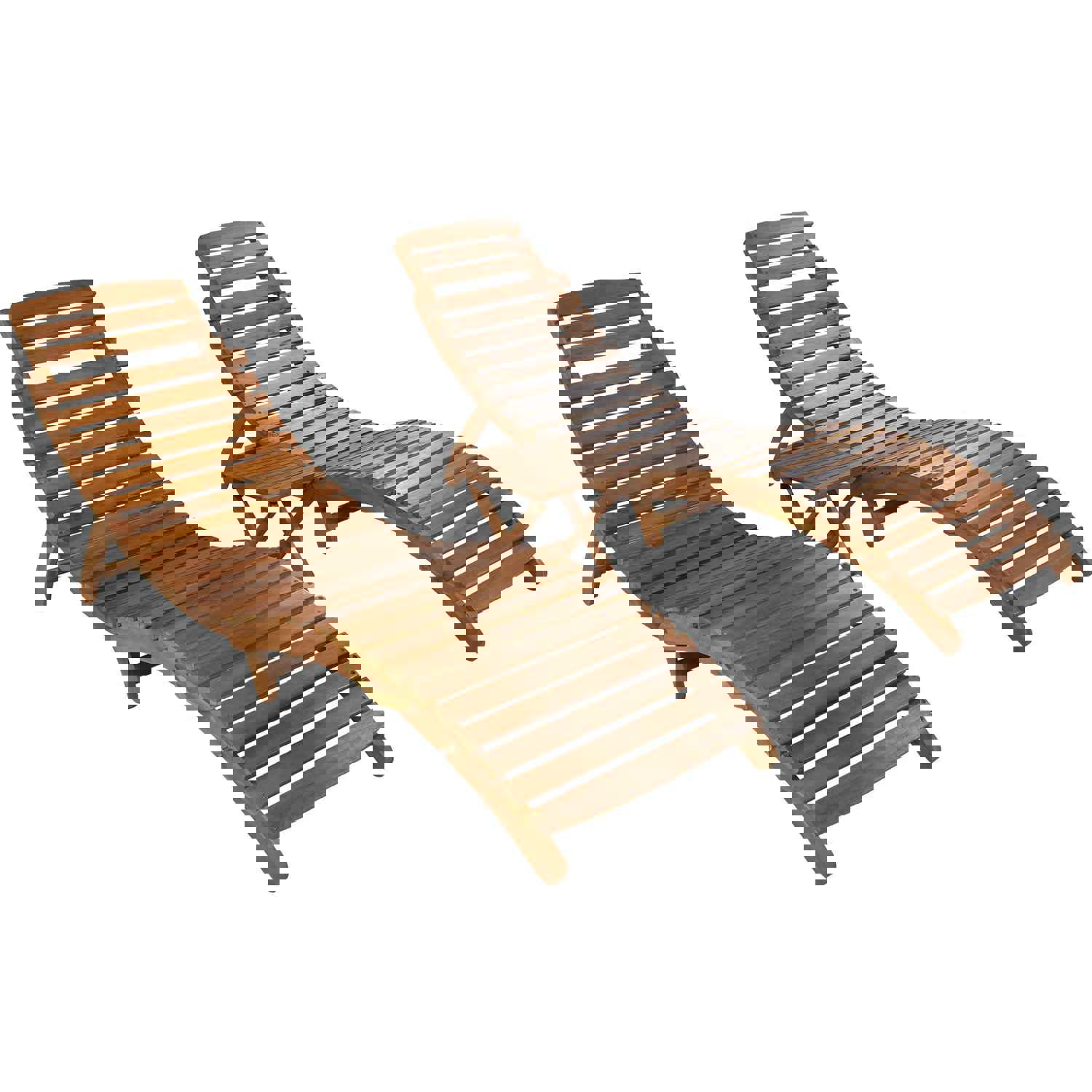 TOPMAX Outdoor Patio Wood Portable Extended Chaise Lounge Set with Foldable Tea Table