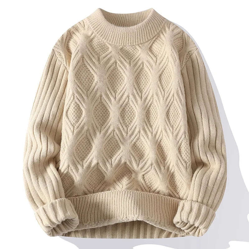 Nukty Men's Autumn Winter Knitted Sweater - Casual O-Neck Pullover in Blue & Black