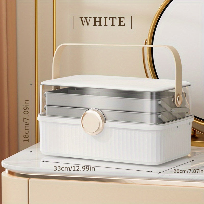 1pc Transparent 3-layer Storage Box with Cover and Handle, Large Capacity Multifunctional Dust-proof Storage Case