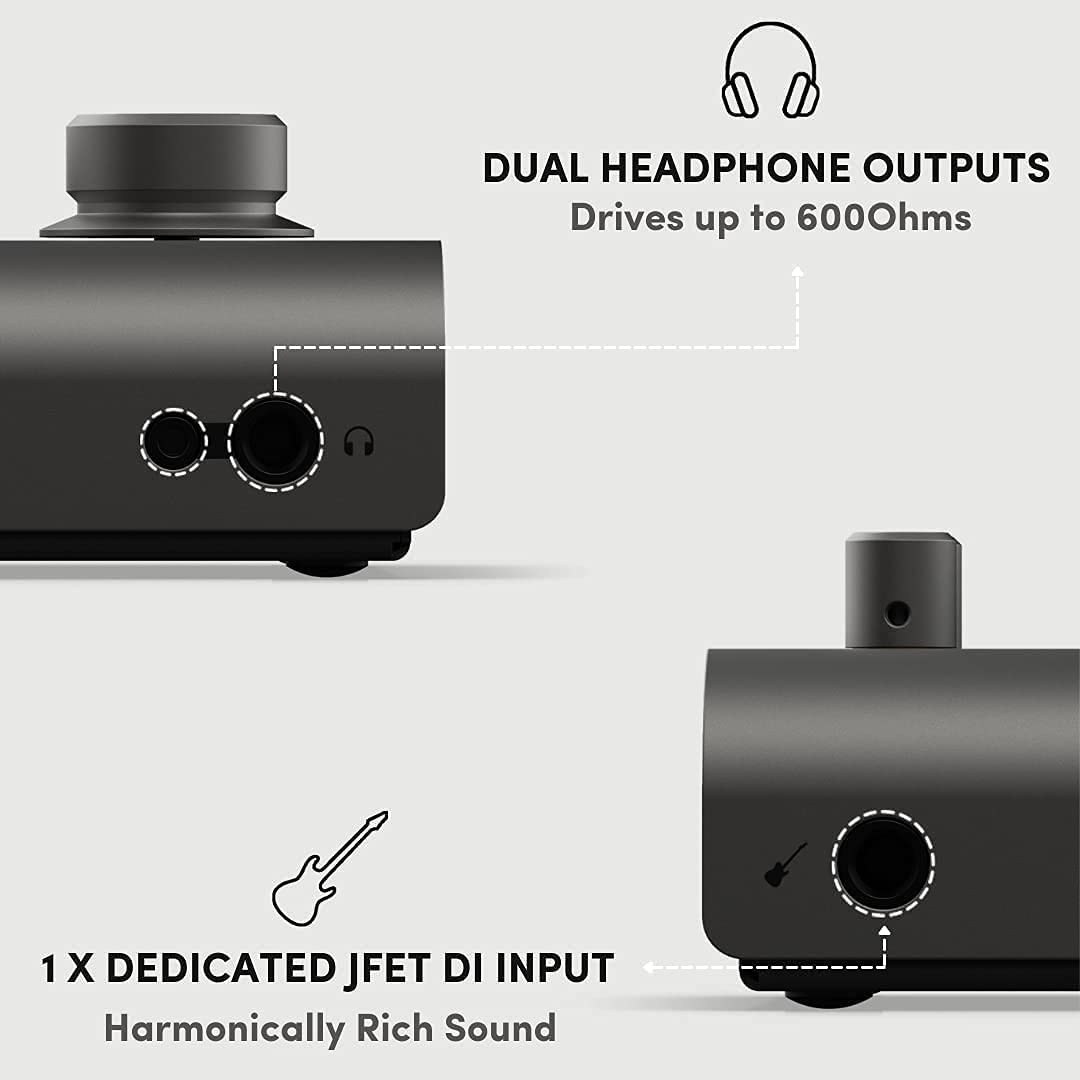Audient iD4 MKII USB-C Audio Interface with Over-Ear Stereo Headphones and XLR Mic Cable