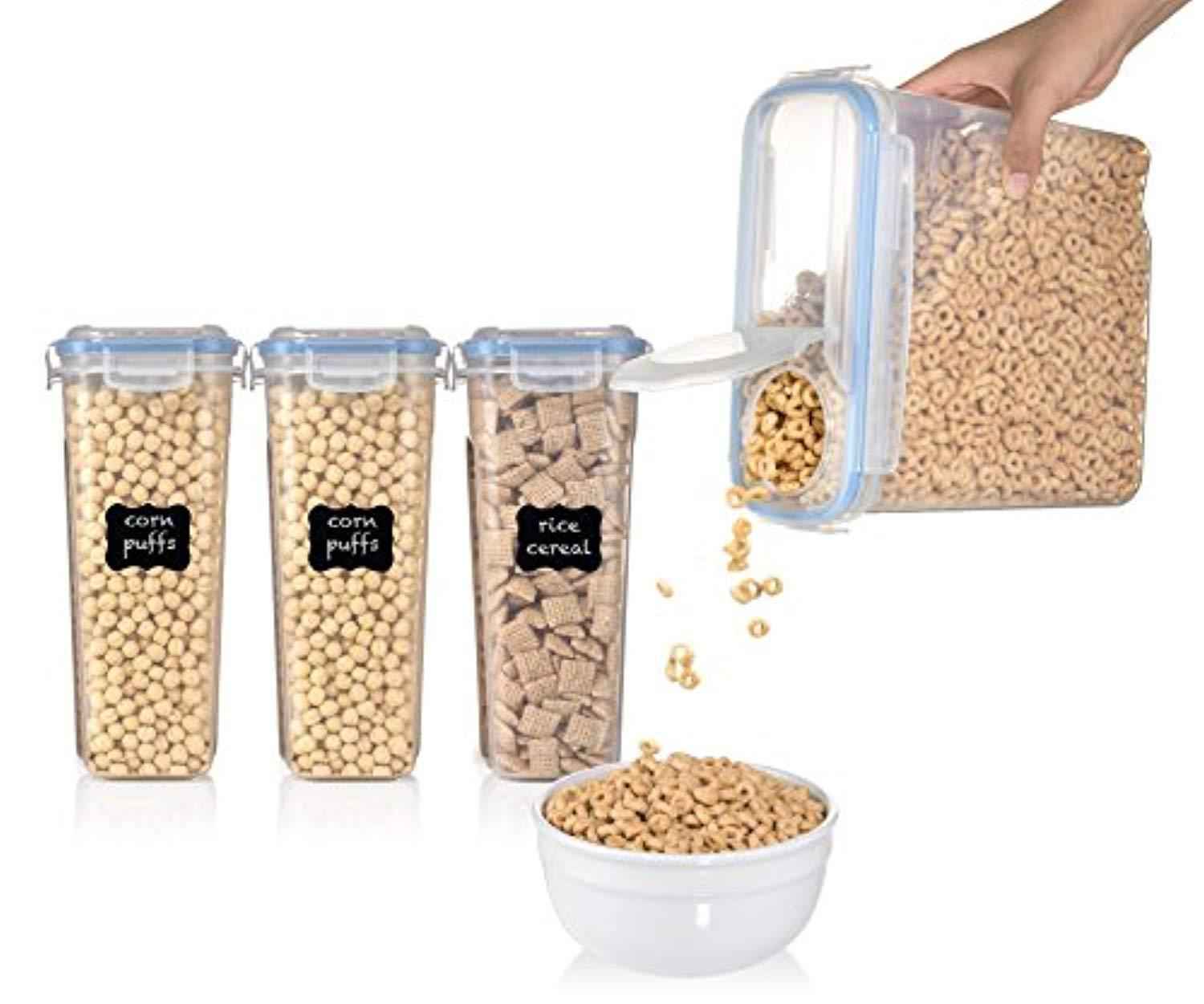 Set of 4 Airtight Cereal & Dry Food Storage Containers with Chalkboard Labels (16.9 Cup/135.2oz)