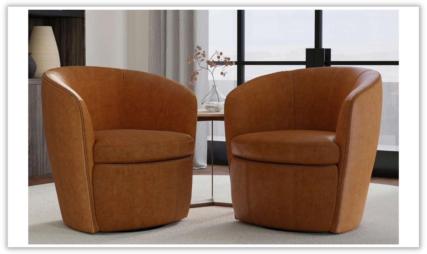 Barolo Leather Swivel Club Chair by Jennifer Furniture