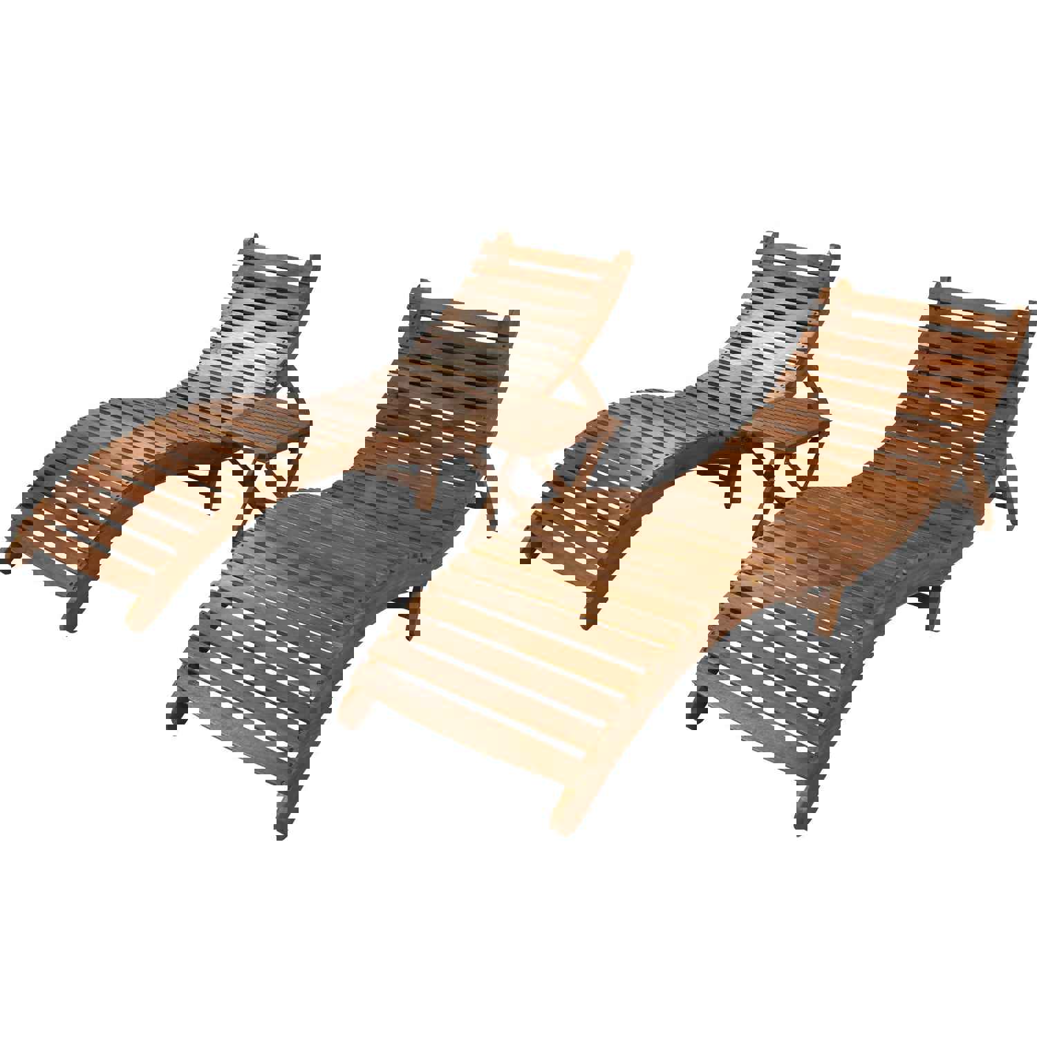 TOPMAX Outdoor Patio Wood Portable Extended Chaise Lounge Set with Foldable Tea Table