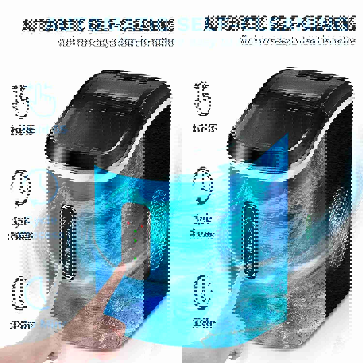 Euhomy Countertop Ice Maker Machine, 26 Lbs/24H, 9 Cubes in 6 Mins, Self-Clean, Portable with Ice Scoop & Basket (Black)