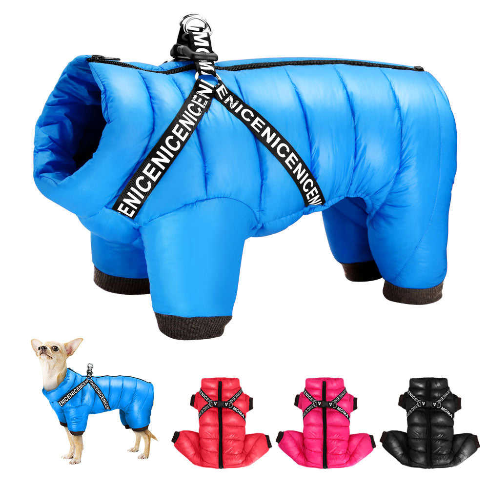 Warm Dog Clothes With Harness Winter Thick Dog Clothing Jacket Waterproof Pet Coat