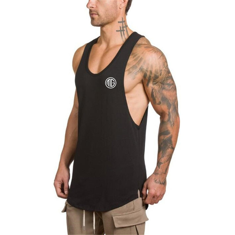 Men's Gym Cotton Singlets Bodybuilding Tank Top - Fitness Sleeveless Vest