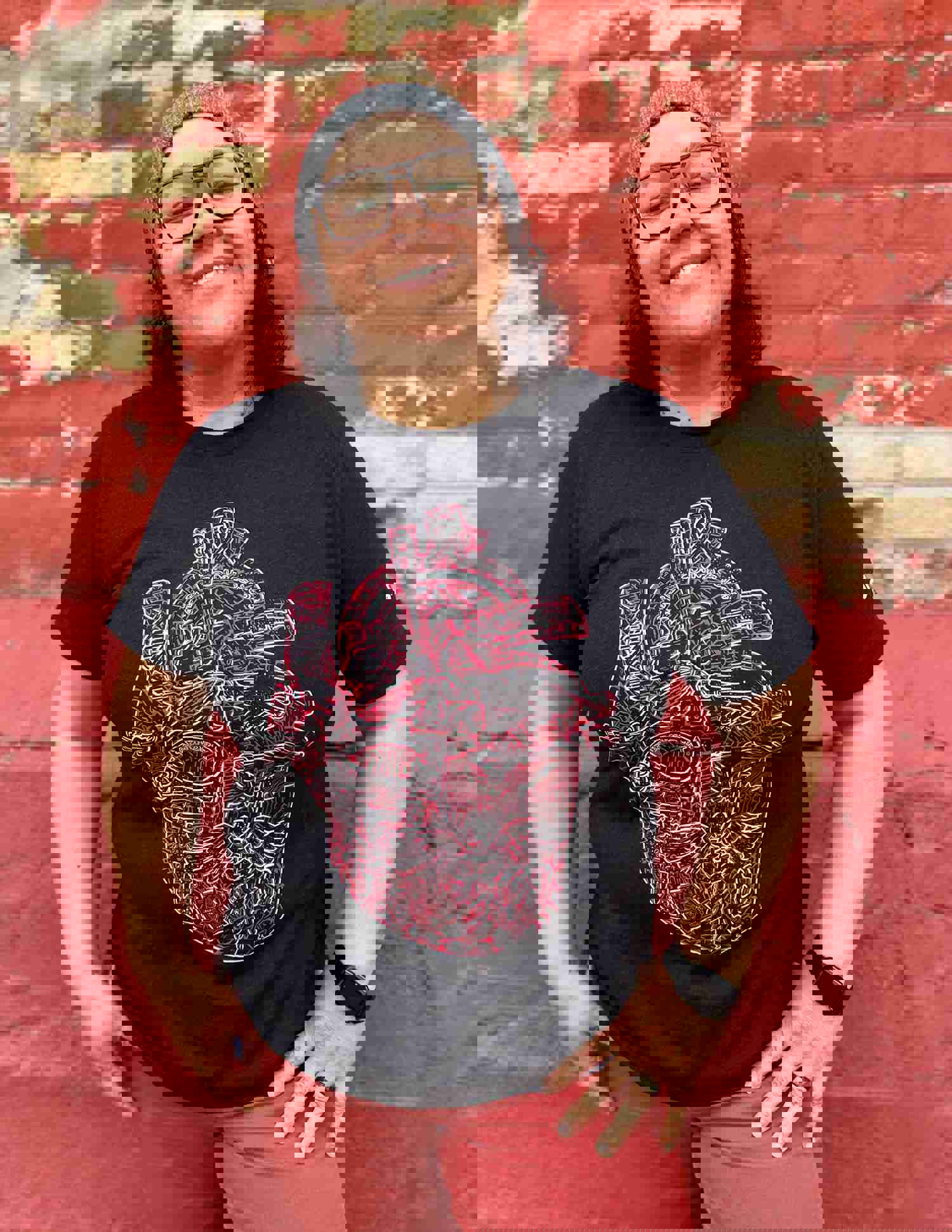 Heart of Healthcare Unisex T-Shirt - Black Heather with Red & White Print