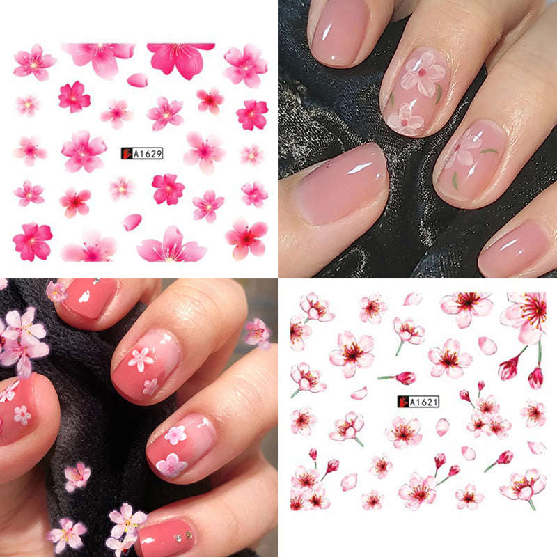 Nail Stickers Fresh Watercolor Flowers Wrinkled Chrysanthemum Plum Watermark Stickers