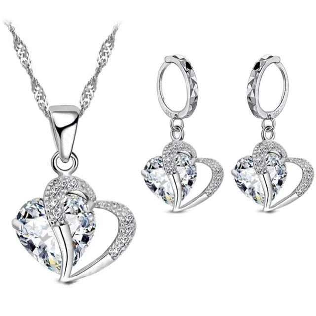 Luxury Women's 925 Sterling Silver Cubic Zircon Heart Jewelry Set