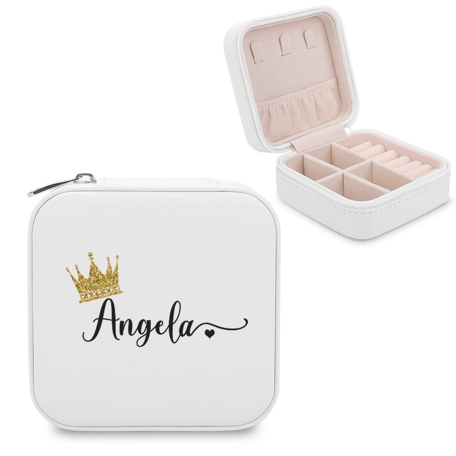 Personalized Name Crown Bridesmaid Jewelry Box - Bridal Party Gift & Travel Makeup Organizer