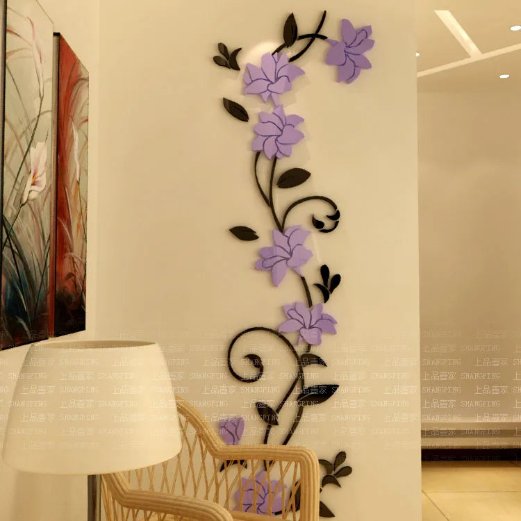 New Arrival Rose Flower Acrylic Mirror Wall Stickers for Home Decoration