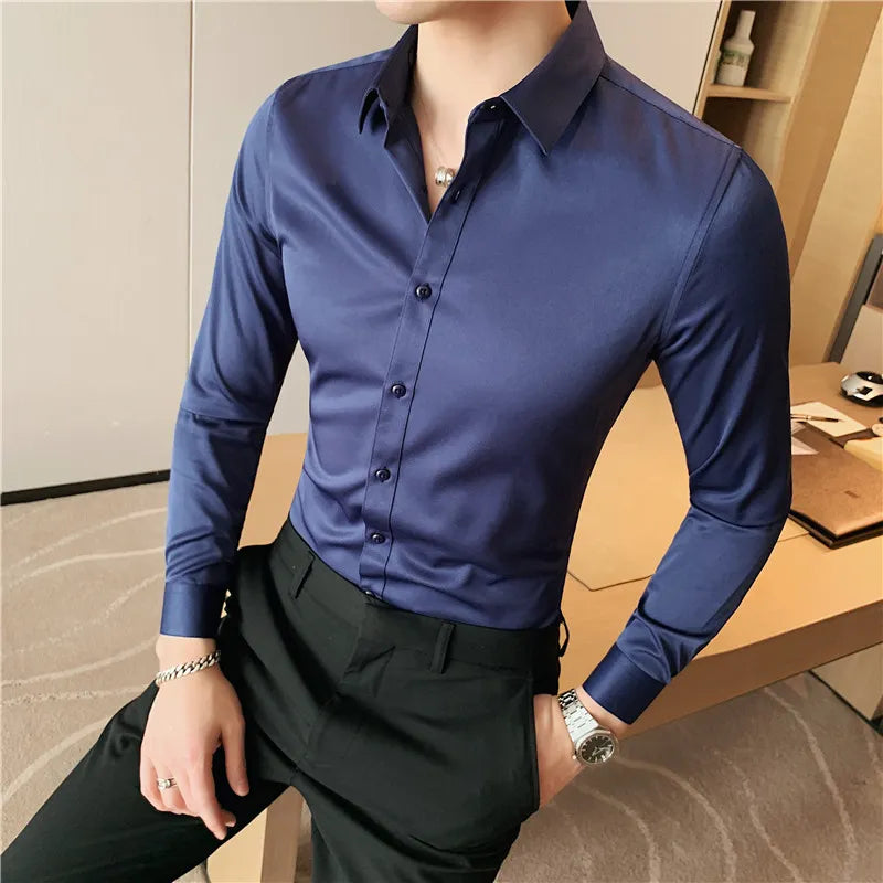 Nukty Men's Long Sleeve Slim Fit Formal Shirt