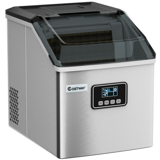 48 lbs Stainless Steel Self-Clean Ice Maker with LCD Display