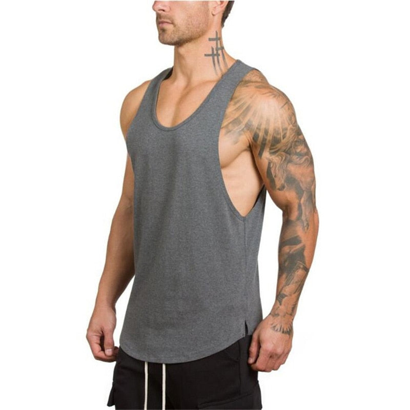Men's Gym Cotton Singlets Bodybuilding Tank Top - Fitness Sleeveless Vest
