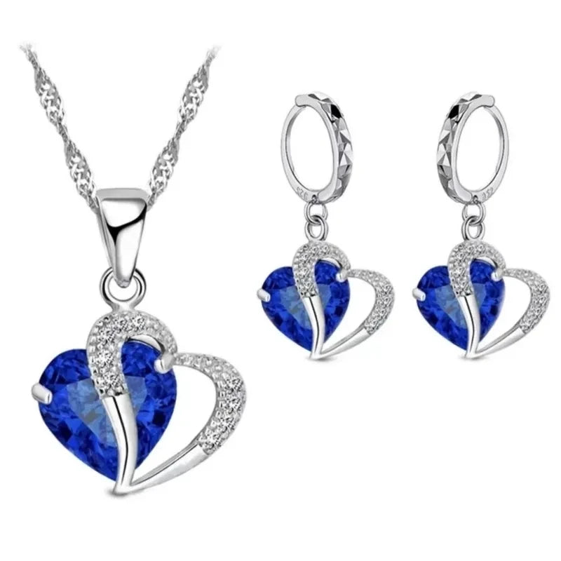 Luxury Women's 925 Sterling Silver Cubic Zircon Heart Jewelry Set