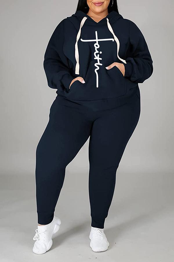 Faith Printed Fashion Casual Sports Hoodie Set Plus Size