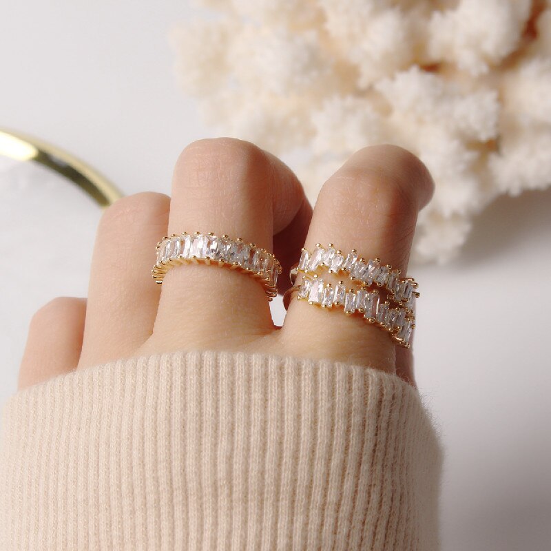 Korean Simple Copper Inlaid Zircon Ring for Women, Trendy Student Party Gift, Open Index Finger Ring